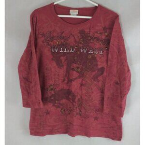 Artisians Women's Wild West Beaded Cowgirl Design 100% Cotton Shirt Size Large